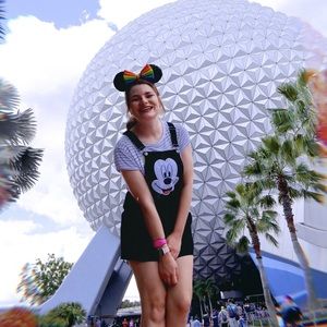 Denim Mickey Mouse overall dress with pockets!